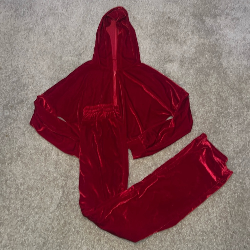 Red velvet track suit